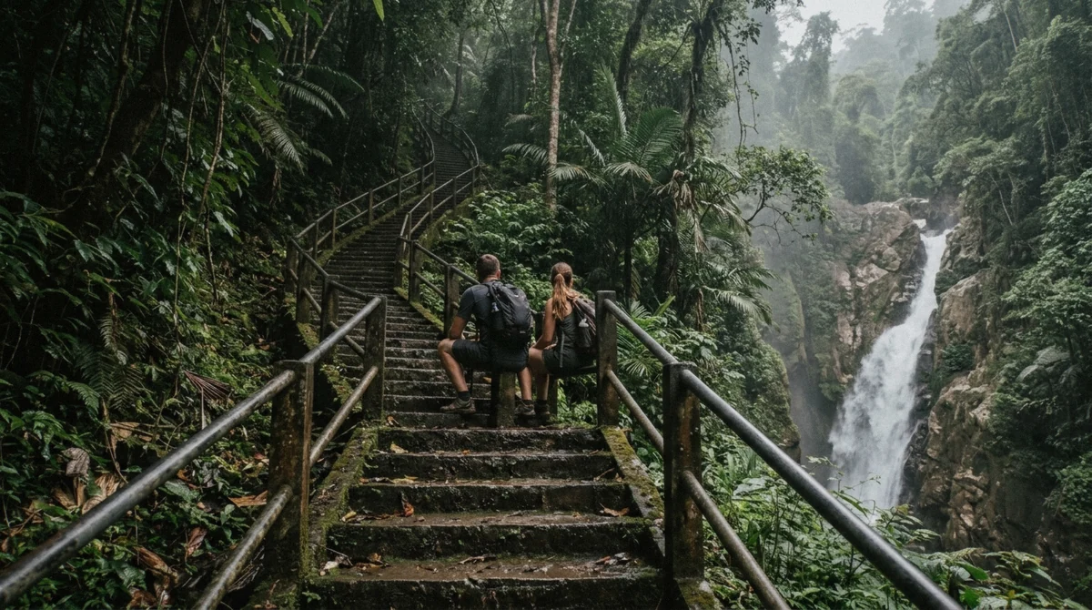 The staircase to The View cafe, the 30,000 kip extra on top of the Kuang Si Falls entrance fee
